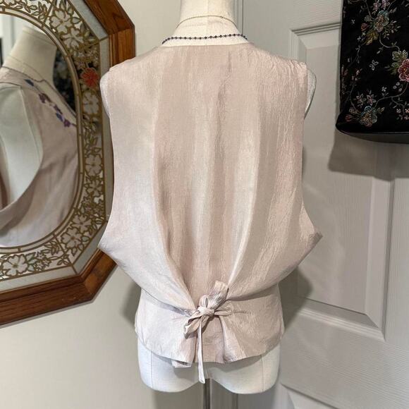 VTG 90s Around Town Shimmery Ivory & Blue & Purple Floral Embroidered Vest L - Picture 5 of 8